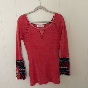 Able Red Fitted Blouse with Embellished Sleeves